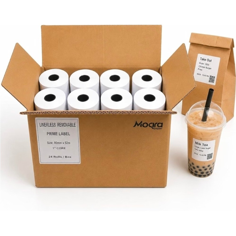 24 Rolls Moqra Paper Sticky Linerless Thermal Labels 1" Core 3 1/8" x 170'